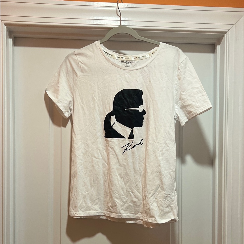 Karl Lagerfeld White Tee with Black Profile Graphic